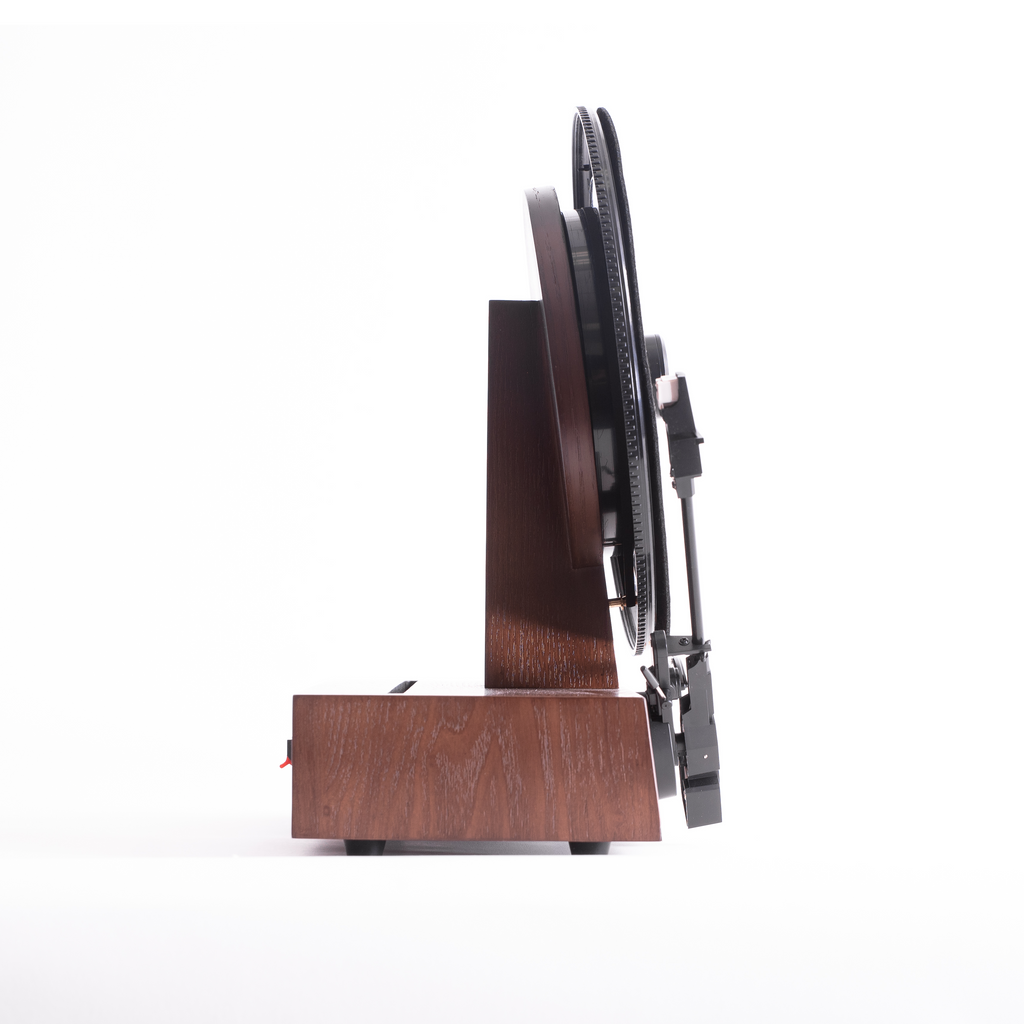 Side profile of the Fuse Audio GLD vertical record player
